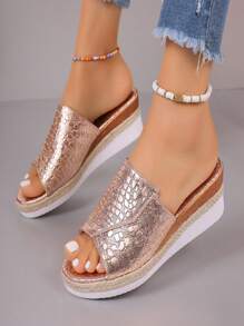 Women Thick Bottom Casual Platform Wedge Slide Sandals, European And American Style - Bronze - View 5
