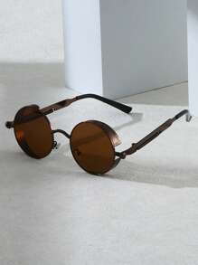 Ochelari de soare vintage în stil Steampunk - ramă metalică, lentile oglindite, potriviți pentru sport și condus, pentru vacanță de vară la plajă, în aer liber, călătorii