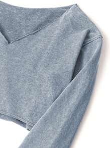 2pcs Women Casual Cotton Crop Top And Short Set, Acid Wash Vintage Distressed Knit Look, Edgy Sexy, Oversized Sweatshirt For Music Festivals, Dystopian Style, Party