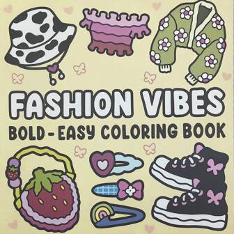 1本时尚氛围涂色画册，50页可爱图案，涵盖夹克、耳环、裤子等，可作为生日礼物、返校礼物、感恩节礼物、圣诞节礼物。适合返校、母亲节、妈妈礼物、返校、学校用品