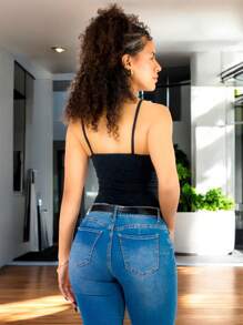 Women's Tank Top Blouse Ribbed Straps Plain Print Basic Crop Top In Various Colors - 黑與白 - 查看 3