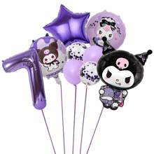 Set de 9 piezas (1 Set) Globos con tema de Kuromi de Dibujos Animados de Color Morado para Fiesta de Cumpleaños de 0 a 9 Años - Globos de Película de Aluminio con Diseño de Estrella, Número Digital, Estrella Negra y Morada, Kuromi de Sanrio - Decoración para Fiesta de Cumpleaños, Ceremonia de Graduación, Interior y Exterior - Suministros de Decoración con Imagen de Dibujos Animados Adorables para Fotografías y Fondo de Pared