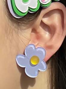 1 Pair Colorful Dopamine Acrylic Flower Stud Earrings, Minimalist Fresh Style Jewelry For Women, Fashion Versatile Party Accessory