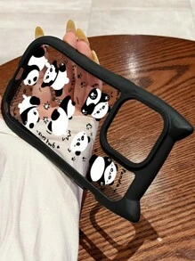 1pc Funny Panda Pattern Black Phone Case, Acrylic Cat Ear Design Lightweight Protective Cover, Compatible With IPhone 16/11/13/15/15 Plus/15 Pro/15 Pro Max/12/14 Pro Max/11 Pro/11 Pro Max/12 Pro/12 Pro Max/13 Pro/13 Pro Max/14 Pro/14 Plus