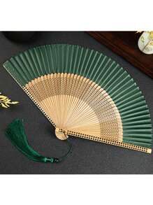 1pc Foldable Fan Hand Held Fan With Tassel For Outdoor Travel Dancing Performance Cheongsam Dressing Accessories Photo-Taking Props