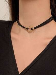 Black Velvet Collar Gold Tube Heart Necklace Give Friends Gifts Everyday Accessories