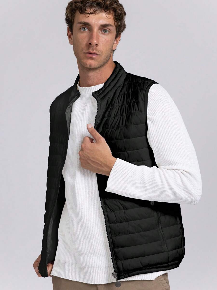 Men's Simple Solid Color Casual Vest For Winter - Black - View 1