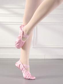 Girls ' Practice Dance Shoes, Children's Satin Soft-Soled Flat Shoes, Peach Pink Ballet Dance Shoes - Coral Pink - View 2