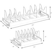 Expandable Pot And Pan Organizer Rack - 7 Stainless Steel Adjustable Dividers For Kitchen Cabinet Organizer & Storage, Durable And Rust Resistant