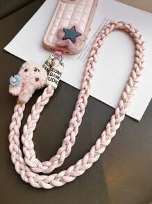 1 件可爱兔子手机挂绳，三股编织，三重，长斜挎带，毛绒兔子玩偶吊坠，时尚编织肩带，适合送给母亲、家人、朋友、生日、节日的手机挂饰、手机链的礼物 - 彩色 - 查看 3