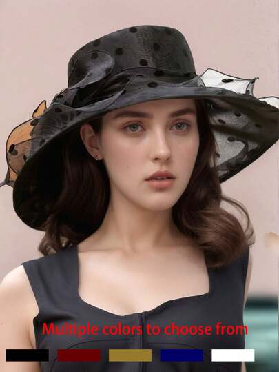 1pc Women's Minimalist Casual Elegant Fashion Bow Polka Dot Decor Breathable Outdoor Sun Hat, Suitable For Daily Wear, Banquet, Party