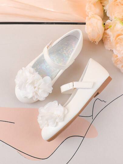 Mädchen weißes Kleid für festliche Anlässe, Weichsohlige lässige Schuhe, Mary Jane Blumenmädchen Hochzeits- und Tanzballettflache Schuhe, bequeme Flachschuhe geeignet für Kinder aller Größen