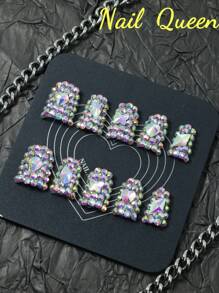 10pcs 100% Handmade New Duck Mouth Nail Enhancement Set Explosion Flash Rhinestone Nail Jewel Full Coverage Design Removable Reusable Nail Enhancement Unique Nail Enhancement Art Party Wedding Necessary Fashion Accessories Girl Gift Preferred Nail Enhancement Products Including Nail File Nail Gel