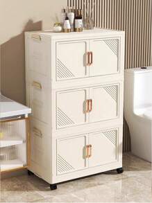 Armario de almacenamiento plegable de 1/2/3/4/5 niveles, caja de almacenamiento de plástico con ruedas y puertas, organizador doméstico apilable de gran capacidad para dormitorio, sala de estar, cocina, de fácil montaje y diseño ahorra espacio - Multicolor - Ver 6