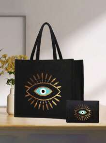 Set de bolso tipo tote con estampado de ojo maligno: Bolso tote para mujer con un neceser a juego, bolso grande de gran capacidad y sencillo, bolso de mano casual y portátil, bolso de compras multifuncional, neceser de viaje, apto para bodas, trabajo, desplazamientos, cumpleaños, vacaciones, playa, vuelta al colegio, uso diario, es un regalo ideal para mujeres, madres, profesores, amigos, damas de honor, estudiantes, regalo del Día del Maestro, regalo del Día de la Madre, el regalo perfecto para familiares y amigos