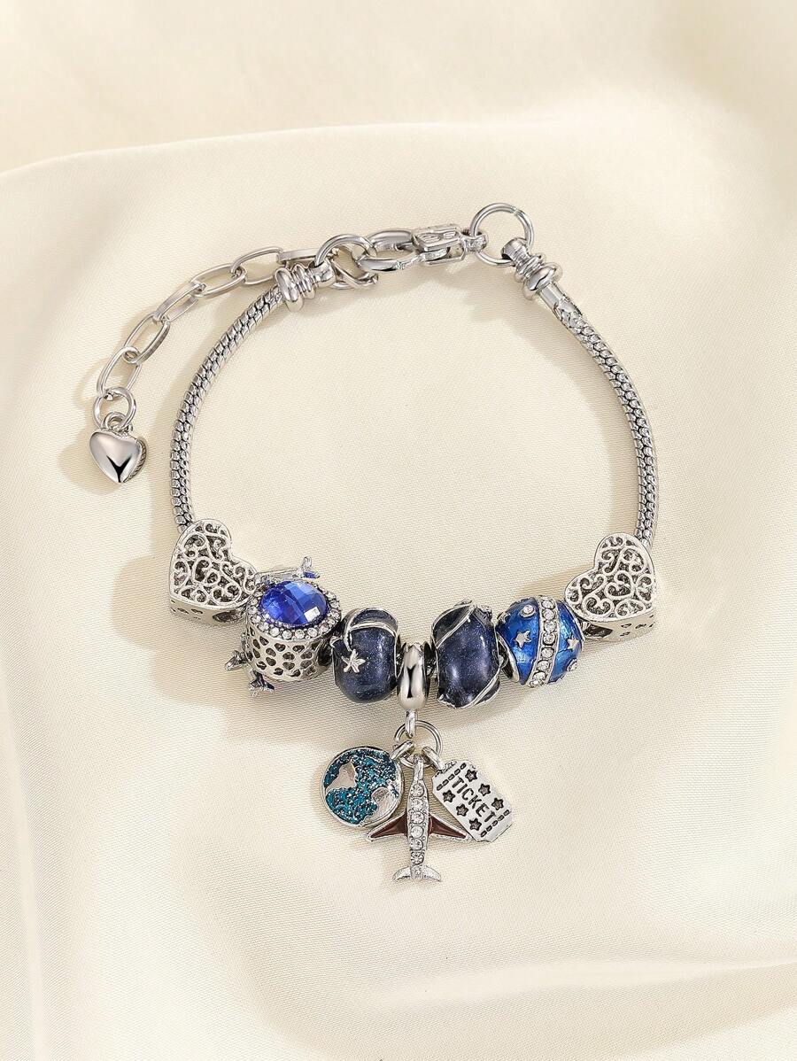 1pc Creative Star Space & Globe Beaded Bracelet, Fashionable Luxury Charm World Travel Souvenir Gift