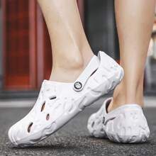 Men's Summer Outdoor Casual Hollow Slippers - EVA High Elastic Thick Sole Lightweight Breathable Loose Fit Plus Size All-Season - Comfortable Durable Waterproof Beach Shoes - Men's Slide Sandals