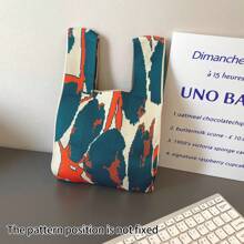 1 peça pintura a tinta grafite contrastante de cor vazada crochê respirável leve dobrável portátil guarda-chuva/cosméticos/livro bolsa de ombro feminina casual de boca aberta bolsa para férias diárias, deslocamento escolar, compras, fotografia, viagens, acampamento, adequada para todas as estações