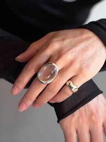 1pc Elegant Bride Ring For Women Couples Creative Design Transparent Water Drop Geometry Handmade Wedding Jewelry - Silver - View 9