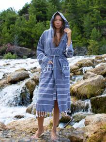 DOKUBBA Peshtemal Robe, Lightweight & Absorbent Beachwear - Black - View 5