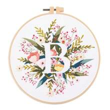 1pc 26 Designs Floral Embroidery Kit With English Letters, Luxury Starter Set For Beginners, Includes Fabric, Hoop, Threads, Needles, Instructions, Great For Cross Stitch, Artistic Craft Gift For Friends And Family, Wedding Decor. Each Kit Contains 1pc Printed , 1 Set Of Embroidery Threads, 1 Bamboo Embroidery Hoop, 1 Pattern Chart, 2pcs Embroidery Needles.
