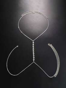 1pc Women Heart-Shaped Crystal Body Chain Jewelry, Sexy Fashion Beach Bikini Chest Chain