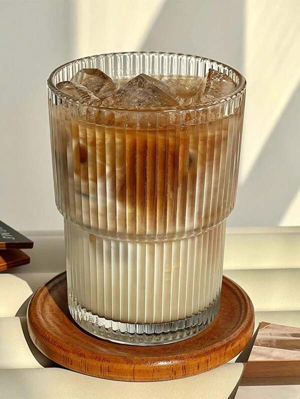 Ins Style Simple Vertical Stripe Transparent Glass Cup For Coffee, Juice Or Milk School Supplies Back To School