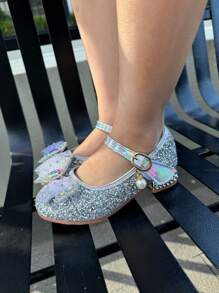 Girls' White Rhinestone And Crystal Fashionable Shiny High Heel Shoes With Colorful Crystal Butterfly Pendant, Versatile For All Seasons - Silver - View 5