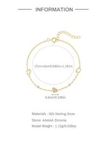 925 Sterling Silver Diamond Hand Chain Stackable Heart Bracelet, Ins Style, Perfect Mum/Girlfriend Gift - Gold - View 9