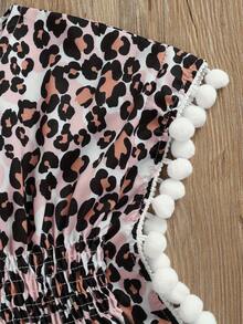 Vestido informal holgado para niña, estampado de leopardo, color liso, cuello redondo, mangas cortas de murciélago, vestido de una pieza. - Colores mixtos - Ver 4