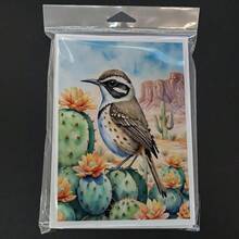 Paquete de 8 tarjetas de felicitación en blanco con sobres que presentan al pájaro cuco del desierto de Arizona, de tamaño A7 (5x7 pulgadas), notas en blanco con diseño caprichoso