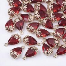 5pcs Hollow Plum Blossom Bordered Teardrop Transparent Glass Pendant Charms, Suitable For Bracelet, Necklace, Earring, Tassel Hair Accessory DIY