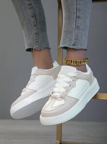Damen Lässig Sneaker, modische minimalistische weiße Schuhe, leichte Street-Style Skaterschuhe