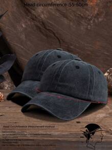 2顶纯色可调节水洗棒球帽，户外休闲时尚，夏季、沙滩、假日 - 黑+黑 - 查看 4