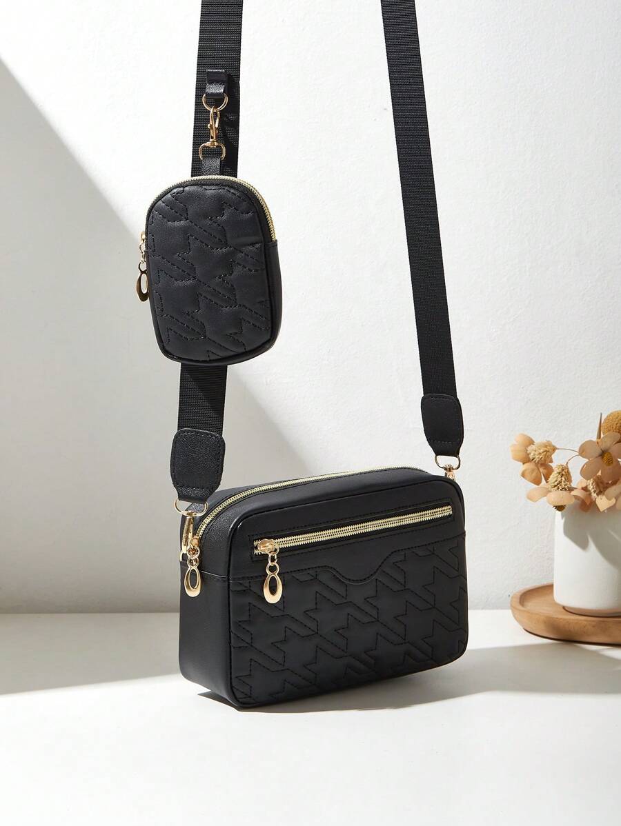 Women's Quilted Small Square Shoulder/Crossbody Bag - Black - View 1
