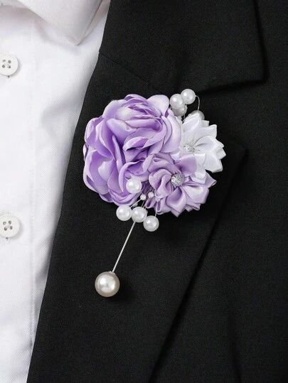 1件紫色新郎新娘胸花，婚礼派对翻领别针和腕带，适合日常佩戴，情人节配饰