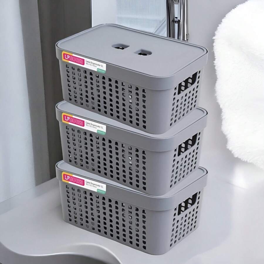 Kit 3 2-Liter Organizer Box With Lid LP House Multipurpose Resistant Exclusive Design - Xám - Xem 1