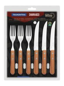 Jogo De Talheres 12 Peças Churrasco com Lâminas em Aço Inox e Cabos de Madeira Natural  - Tramontina - Madeira Natural Cod.22399/030 - Visão 5