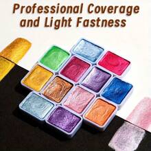 72 色珠光水彩颜料套装 - 专业覆盖，耐光 - 闪光固体颜料，适用于艺术、手工项目、混合 - 艺术家、成人、业余爱好者、返校、学校用品的艺术用品