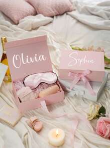 1pc- Custom Name Ribbon Gift Box, Foldable Gift Box, Magnetic Gift Box, Wedding Gift Box, Custom Name Bridesmaid Gift Box, Custom Gift Box With Lid And Ribbon Gift, Personalized Wedding Gift With Bridesmaid Gift Box And Design Your Own Birthday, Valentine's Day, Bridal Gift, Perfect For Giving Gifts On Your Wedding Birthday Or Any Other Occasion, Ornamental,Reusable,Multi-Functional,Stylish,Exquisite,High-Quality,Custom,Personalized,Unique,Ideal Gifts For Her,Her,Girlfriend,Mom,Family,Friends,,School Students,Workers,Office,Tea Room,School,Home,Warm Ambience, Autumn Home Refresh,Home Harmony