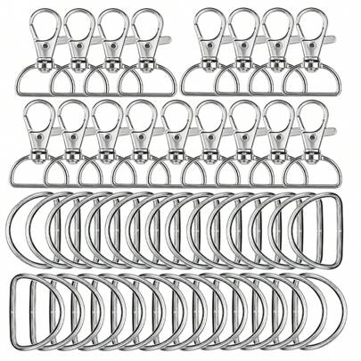 24/50pcs Swivel Clasp Hooks And D-Rings Set, Crafts For Making Keychains, Wallets, Lanyards, Handbags, Backpacks, Dog Collars DIY Accessories