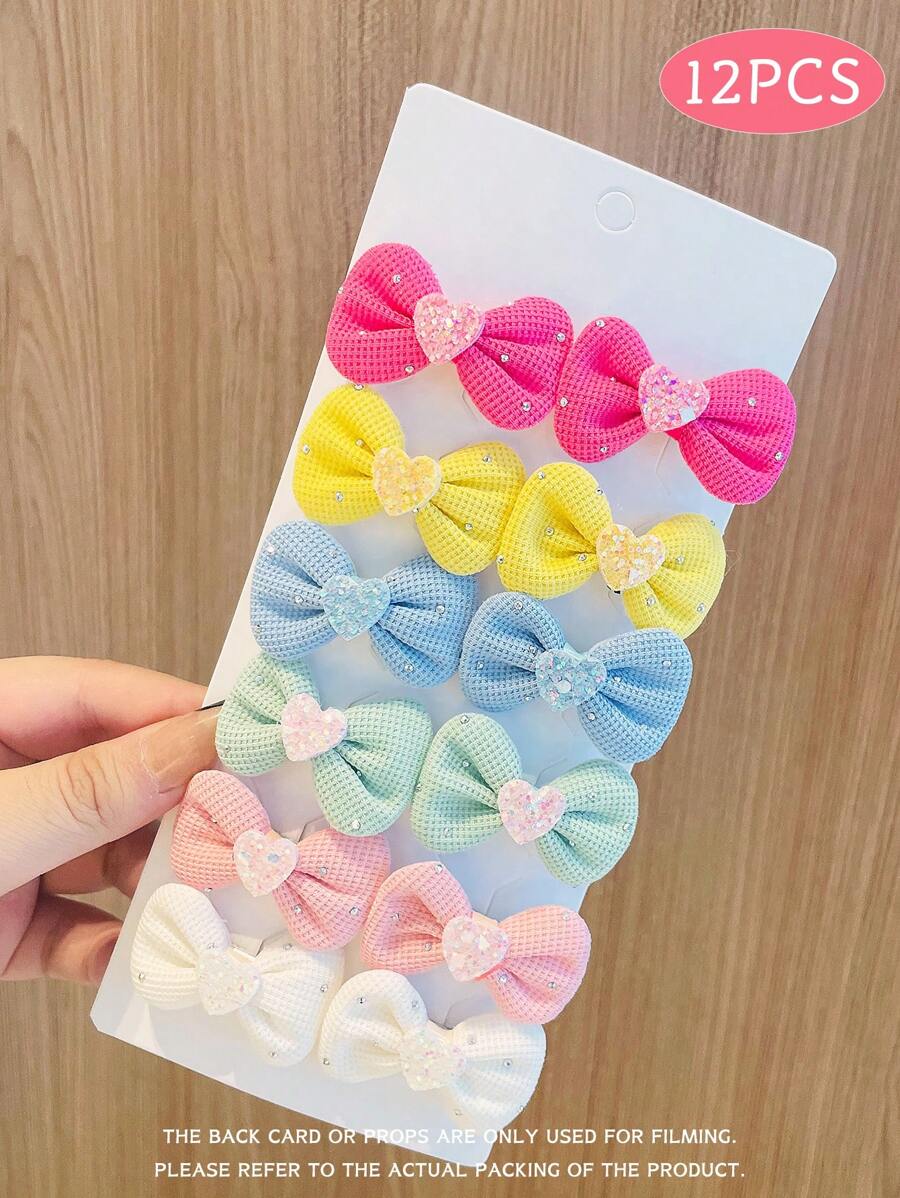 12pcs Multicolor Bow Hair Clips For Girls, Versatile Casual Decorative Hair Clips, Perfect Gift Choice - Multicolor - View 1