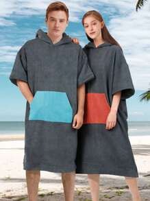 1pc Solid Color Super Absorbent Microfiber Bath Towel Cape, Quick Drying, Warm Hooded Beach Towel For Adults Men Women, Indoor Outdoor Use Summer Wedding Home Bathroom Decor Beach Wear Back To School