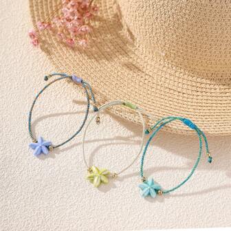 3 件/套手工陶瓷吊坠手链，海洋海滩风格休闲度假珠宝，适合女士