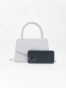 Túi xách cầm tay màu trơn lấp lánh sang trọng dành cho nữ dùng cho tiệc tùng, đám cưới, vũ hội, ngày lễ tình nhân, hẹn hò - Bạc - Xem 7