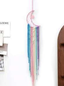 1 pièce Capteur de rêves tapisserie murale décorative tressée multicolore moderne et simple de style nordique, décoration murale créative pour la maison, la chambre à coucher, le salon, pendentif fait main avec étoile, lune et franges, décoration intérieure