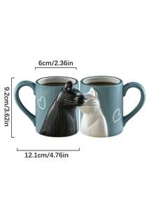 DearDali 350ml/13.43oz Couple Cat Ceramic Mug, Creative 3D Matte Coffee Cup, Romantic Home Decor Pair, Valentine's Gift For Afternoon Tea Latte Art, Simple Black & White Back To School - View 3
