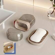 3pcs Travel-Friendly Soap Dish With Lid, PET, Sealed Drain, Ideal For Business Trips & Outdoors