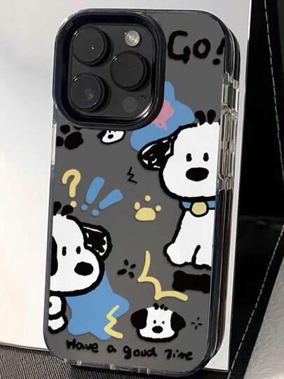 1pc Dual Color Transparent Black Edged Lens Frame High Temperature Painted Black&White Puppy Shockproof Cute Full Coverage TPU+PC Quality Phone Case Compatible With Iphone 13 14 15 Pro Max 16 16 Pro 16 Pro Max 16 Plus, IPhone 11 12 Pro Max X XR XS Max 7 8 Plus 13 Mini 12 Mini 11 Pro Max 14 Pro 14 Plus 15 Plus, Fashionable Artistic Cartoon Couples Soft Case