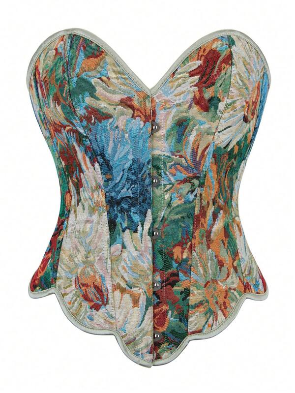 Top corset de mujer con espalda de cordones y estampado de jacquard retro, top estilizador de cintura para fiestas de vacaciones, Año Nuevo, Día de San Valentín, Día de San Patricio